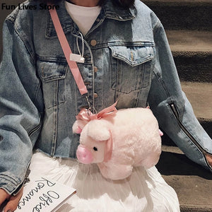 Shoulder Bag Pig Handbags Women Plush Soft Purse Cartoon Phone Money Wallet