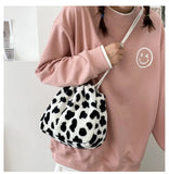 Soft Plush Women Messenger Bag Cow Pattern Furry Purse Handbag