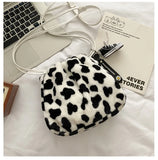 Soft Plush Women Messenger Bag Cow Pattern Furry Purse Handbag