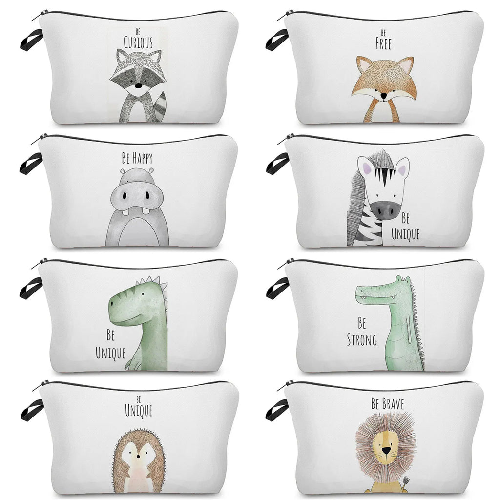 Watercolor Animal Prints Cosmetic Case Woman Dinosaur Bear Makeup Bag