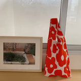 Women's Knitted Handbags Matching Flower Purse Tote Bags Large Capacity