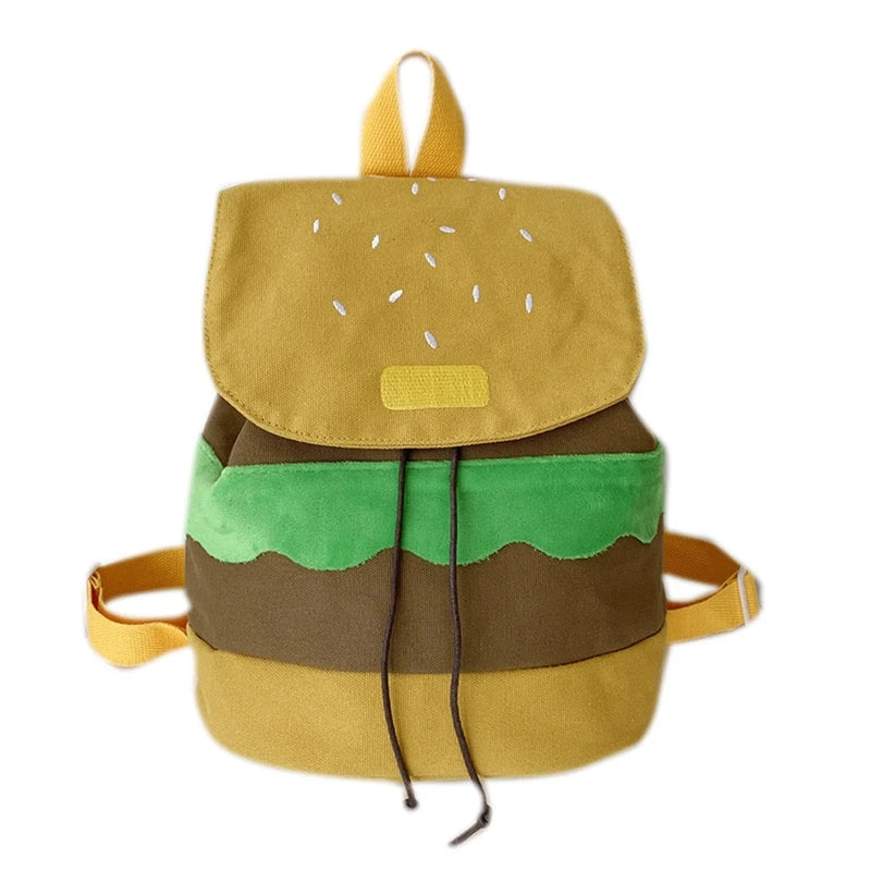 Creative Hamburger Schoolbag Girl Large-capacity Canvas/ Plush Backpack