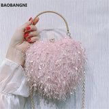 Heart Shaped Evening Clutch Bag Tassel Wedding Banquet Purse for Ladies