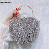Heart Shaped Evening Clutch Bag Tassel Wedding Banquet Purse for Ladies