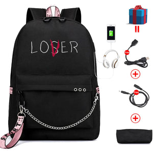 USB Charging Backpack Women BookBag Youth Leisure College Canvas Bag