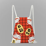 Lucky Cat Print School Backpack Girls Drawstring Bag String Bag