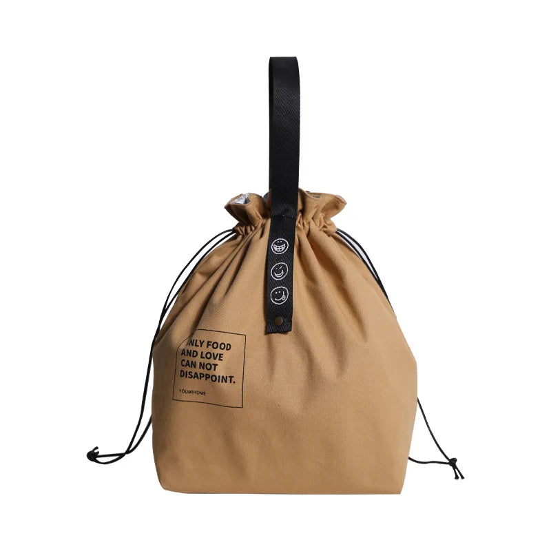 Canvas Lunch Bag Drawstring Insulated Cold Storage Camping Student Office