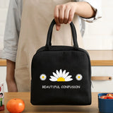 Daisy Print Lunch Bag Cooler Tote Portable Insulated Zipper Thermal Canvas Bag