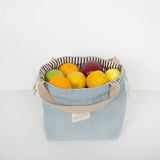 Corduroy Canvas Lunch Bag Drawstring Picnic Tote Eco Cotton Cloth Handbag