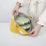 Corduroy Canvas Lunch Bag Drawstring Picnic Tote Eco Cotton Cloth Handbag