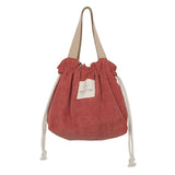 Corduroy Canvas Lunch Bag Drawstring Picnic Tote Eco Cotton Cloth Handbag