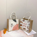 Cartoon Canvas Lunch Bag for Women, Portable Office Worker Tote HandBag
