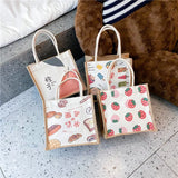 Cartoon Canvas Lunch Bag for Women, Portable Office Worker Tote HandBag