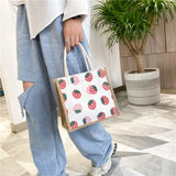 Cartoon Canvas Lunch Bag for Women, Portable Office Worker Tote HandBag