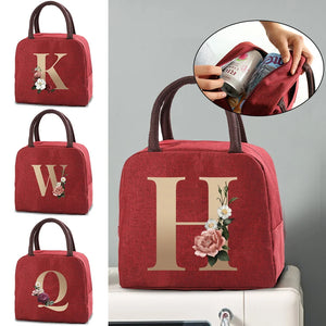 Insulated Lunch Bag Initials Print Food Storage Bento Pouch