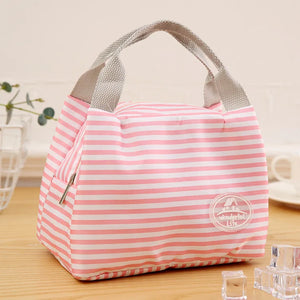 Insulated Cold Stripe Lunch Bag Portable Thermal Carry Case