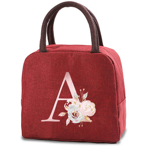 Insulated Picnic Carry Case Pink Flower Letter Print Lunch Bag