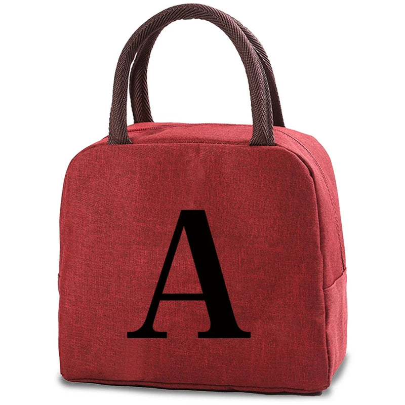 Initials Print Lunch Bag Insulated Thermal Tote Travel Bento Pouch Handbag
