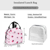 Pink Strawberry Pattern Insulated Lunch Box Tote Cooler Bag