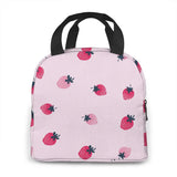 Pink Strawberry Pattern Insulated Lunch Box Tote Cooler Bag
