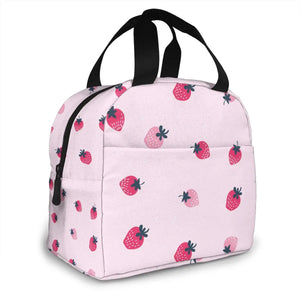 Pink Strawberry Pattern Insulated Lunch Box Tote Cooler Bag