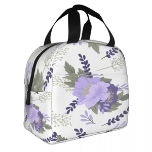 Purple Flower Thermal Insulated Lunch Bag Tote Cooler