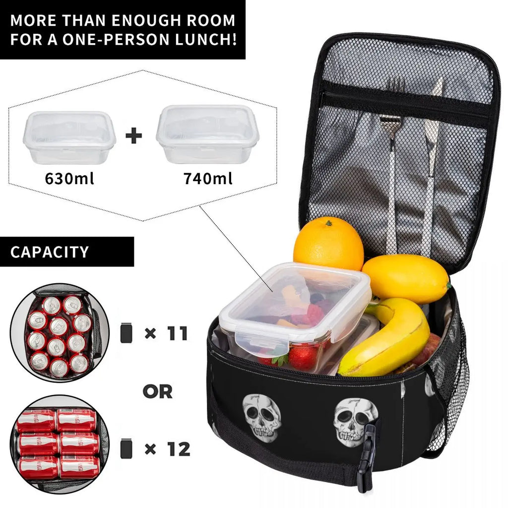 Vintage Skull Lunch Bag, Insulated Cooler Handbag