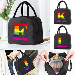 Rainbow Letter Print Lunch Bag Insulated Cooler Thermal Storage Pouch