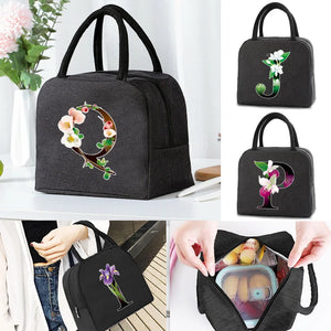 Flower Print Insulated Lunch Bag Portable Thermal Cooler Organizer