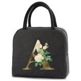 Insulated Lunch Bag Golden Flower Print Thermal Food Lunch Box