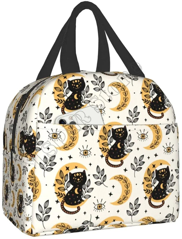 Magic Cat Moon Witchy Insulated Lunch Bag for Women