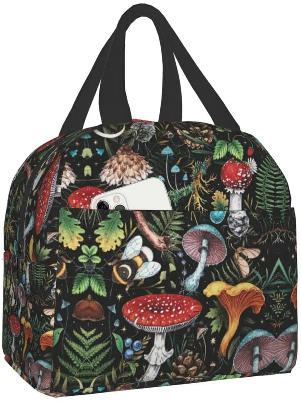 Mushroom Art Lunch Bag Insulated Portable Tote Box Funny Container