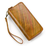 Double Zipper Cowskin Long Wallet with Wrist Belt