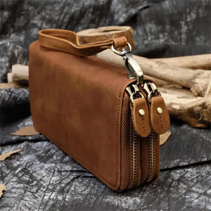 Big Capacity Phone Wallet Double Zip Layer Clutch Purse Leather Men Women