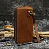 Big Capacity Phone Wallet Double Zip Layer Clutch Purse Leather Men Women
