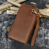 Big Capacity Phone Wallet Double Zip Layer Clutch Purse Leather Men Women