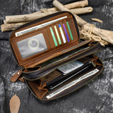 Big Capacity Phone Wallet Double Zip Layer Clutch Purse Leather Men Women