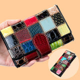 Leather Women Clutch Wallet Patchwork Real Leather Long Purse Phone Pocket