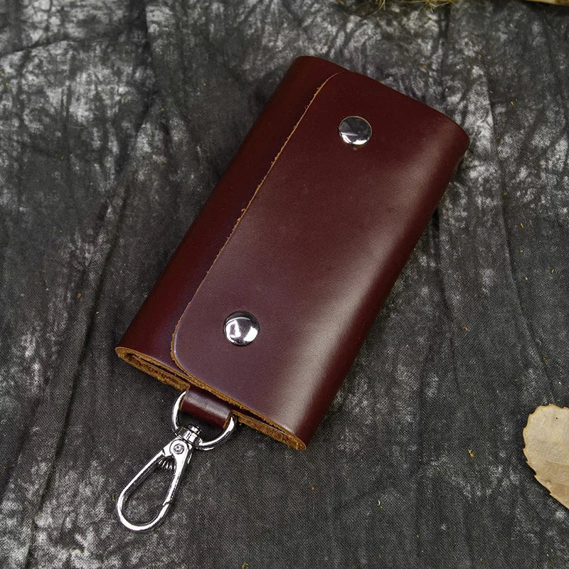 Vintage Leather Key Holder Crazy Horse Key Case Soft Cowskin