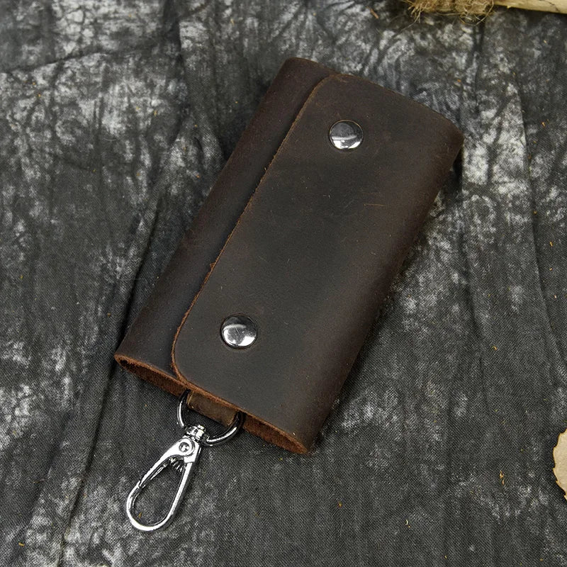Vintage Leather Key Holder Crazy Horse Key Case Soft Cowskin