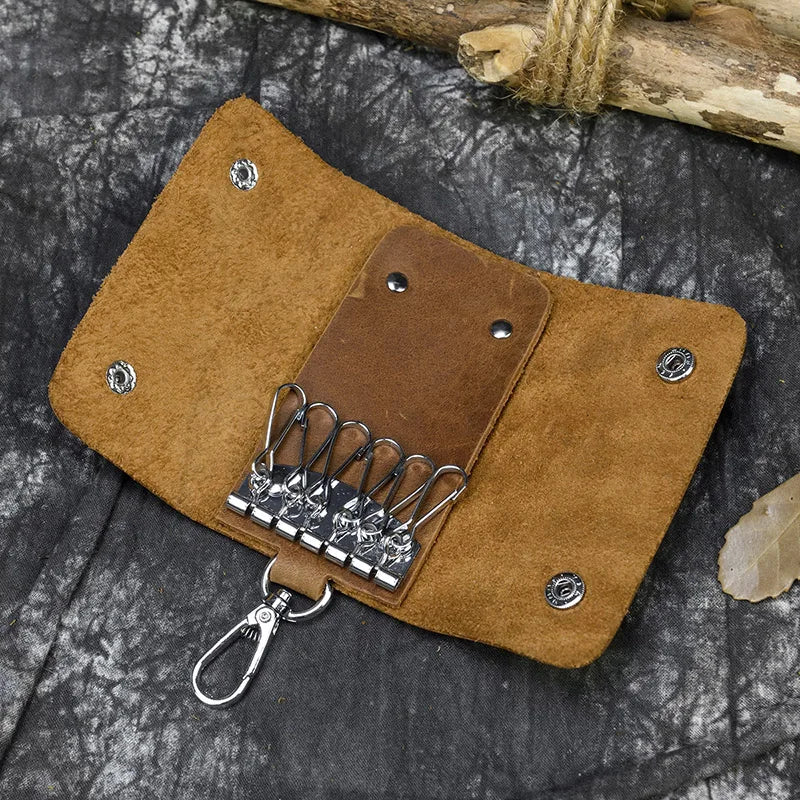 Vintage Leather Key Holder Crazy Horse Key Case Soft Cowskin