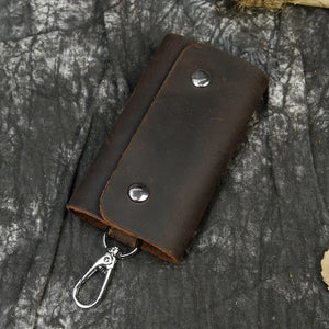 Vintage Leather Key Holder Crazy Horse Key Case Soft Cowskin