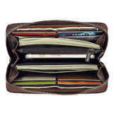 Female Engraving Embossing Leather Long Purse Red Brown