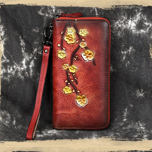 Flower Long Wallet Zipper Wristlet for Ladies Evening Clutch