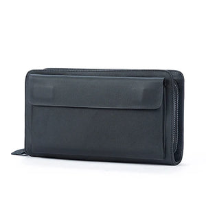 Men's Leather Clutch Wallet Double Zip Big Purse