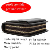 Men's Leather Clutch Wallet Double Zip Big Purse