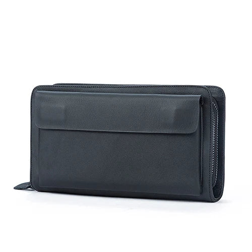 Men's Leather Clutch Wallet Double Zip Big Purse