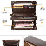 Men's Leather Clutch Wallet Double Zip Big Purse