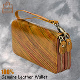 Long Wallet Leather Men Women Double Zipper Long Purse Real Cowskin Long Clutch