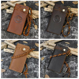 Vintage Leather Wallet Clutch Bag with Braided Strap for Women Men
